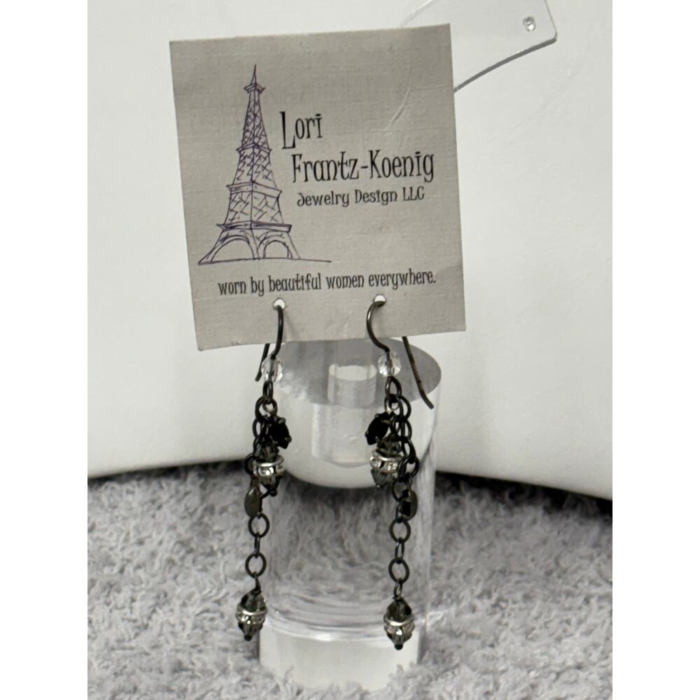 Lori Frantz Koenig Gunmetal Grey Crystal Dangle Earrings #64184